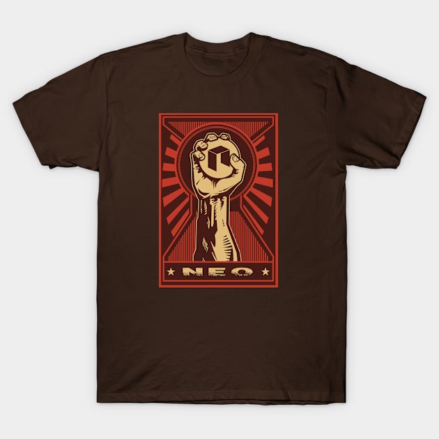 NEO COIN: Propaganda style triumphant fist clutching a Neo coin T-Shirt by DesignbyDarryl